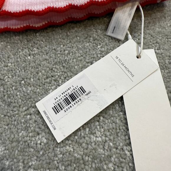 Janie and Jack NWT Pink Knit Beanie Beret Red Bow Scalloped Baby Girl 18–24 Mos - Picture 9 of 12